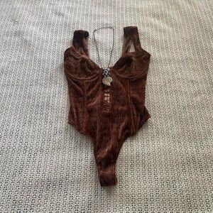 Urban Outfitters Out From Under Earthy Boho Brown Luna Velvet Corset Bodysuit S